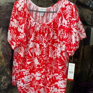 Red and white sparkly flower shirt